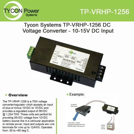 Tycon (TP-VRHP-1256) 10-15VDC Input, 56VDC 1.25A 70W Output Voltage Converter
