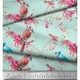 thumbnail image 2 of Soimoi Green Moss Georgette Fabric Red Berries & Bulbul Bird Print Fabric by the Yard 44 Inch Wide, 2 of 3