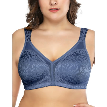 

Deyllo Women s Non Padded Wireless Plus Size Full Coverage Minimizer Bra Blue 44H