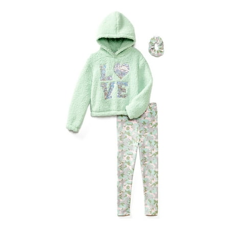 

Limited Too Toddler Girls Faux Sherpa Hoodie and Leggings Set with Matching Scrunchie Sizes 2T-4T