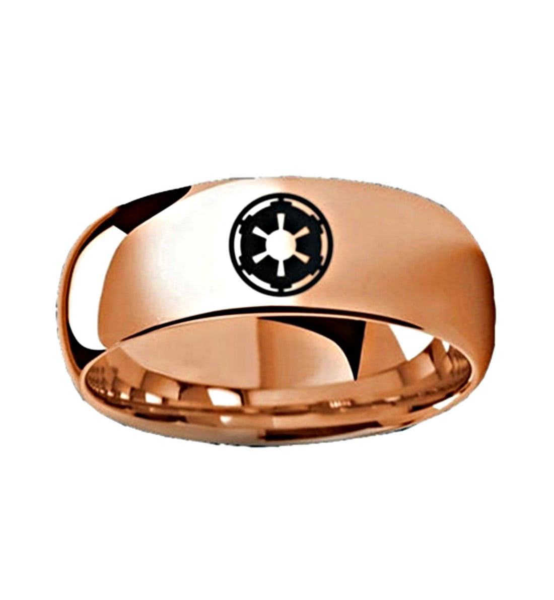 Thorsten Star Wars Sith Imperial Symbol Design Ring Polished Rose Gold Plated Tungsten Domed Style Wedding Band 8mm Wide from Roy Rose Jewelry