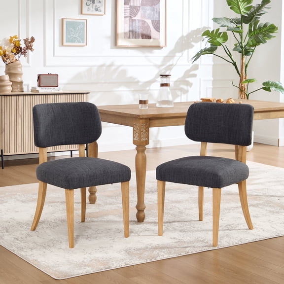 GOMYHOME Mid-Century Modern Upholstered Dining Chairs Set of 2, Dark Grey Fabric and Rubberwood Frame