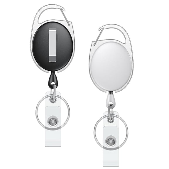 2 Pack Retractable Badge Reel for Badge Holder Black White Heavy Duty Retractable Keychain Strong ABS Casing with Stainless Steel Spring Coil 24 Inch Nylon Rope Carabiner Clip and Key Ring