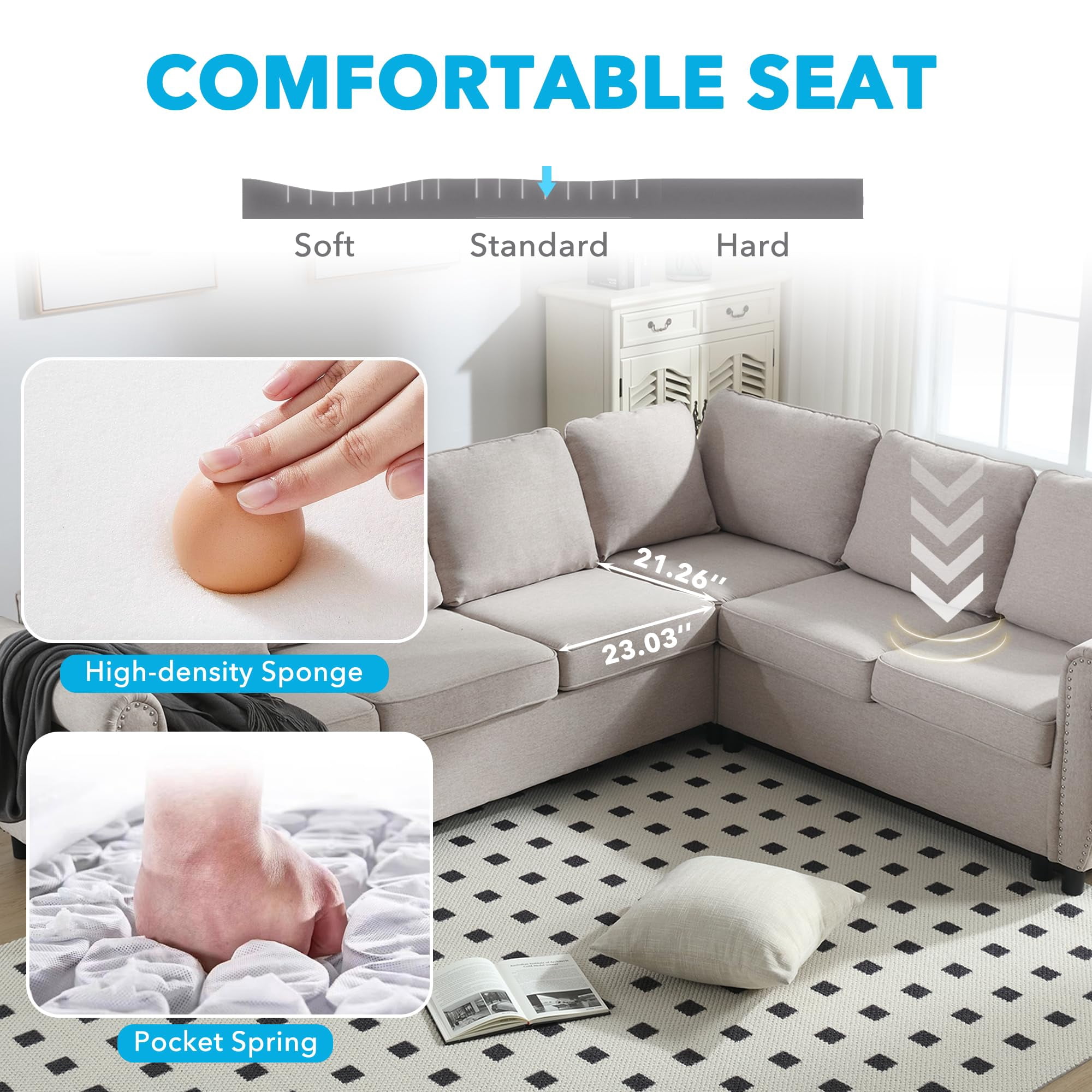 Tabaray Modern L Shaped Sleeper Sofa Bed with Mattress Bed, 104"Pull Out Sleeper Couch Bed Small Full Size,  6 Seater Sectional Furniture Sets for Living Room, Bedroom, Apartment