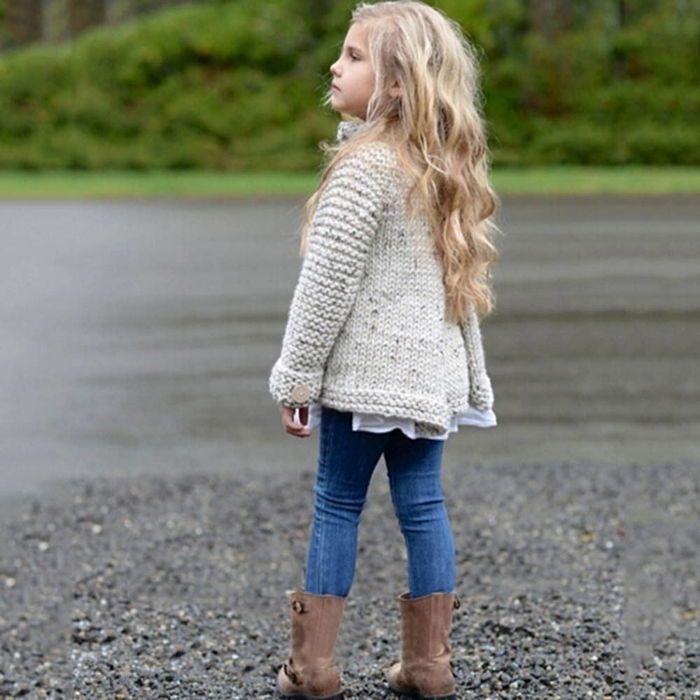 Mercatoo Toddler Baby Girls Outfit Clothes Button Knitted Sweater Cardigan Coat Tops Kids Girls Autumn Winter Clothes Set