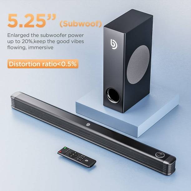 Bomaker Soundbar 2.1 Sound Bar with Wireless Subwoofer 160W