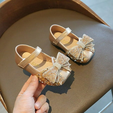 

DancePeanut Kids Girls Rhinestone Butterfly-Knot Hook & Loop Casual Shoes For Children Glitter Flat Shoes Size 21-30