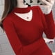 thumbnail image 1 of Suéter de punto para mujer, jersey básico liso con cuello en V, jersey ajustado informal de manga larga, ropa sencilla de moda coreana, 1 of 5