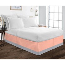 D.N.G. BEDDINGS 1 Piece Split Corner Two Tone Tailored Bed Skirt, Olympic Queen Size 8 Inch Deep Pocket, 800 Thread Count, 100% Egyptian Cotton, Solid Peach/Silver Color.