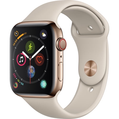 Restored Apple Watch Series 4 44mm GPS + Cellular Gold Stainless Steel Case - Stone Sport Band (Refurbished)