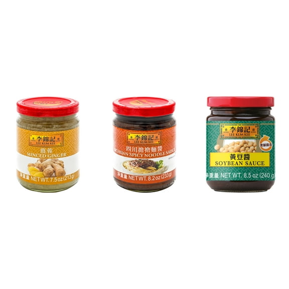 NineChef Brand Spoon Plus 3 Pack Lee Kum Kee Cooking Sauce, 3 Flavors(Minced Ginger Sauce,Sichuan Spicy Noodle Sauce,Soybean Sauce)