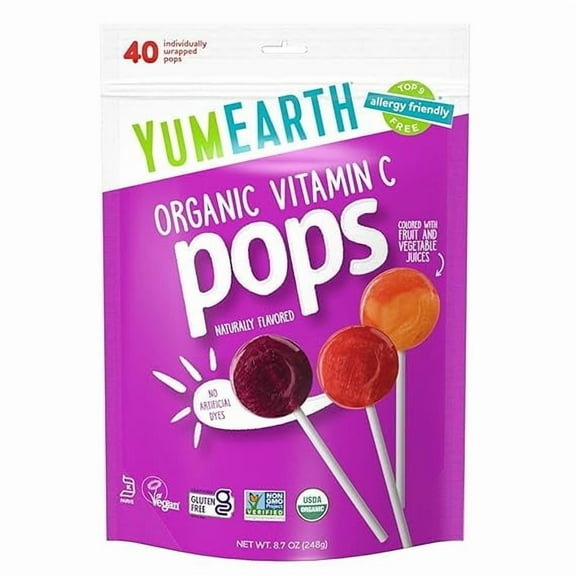 YumEarth Organic Vitamin C Pops Variety Pack, 40 Fruit Flavored Favorites Lollipops, 8.7 oz 1 Big Pouch