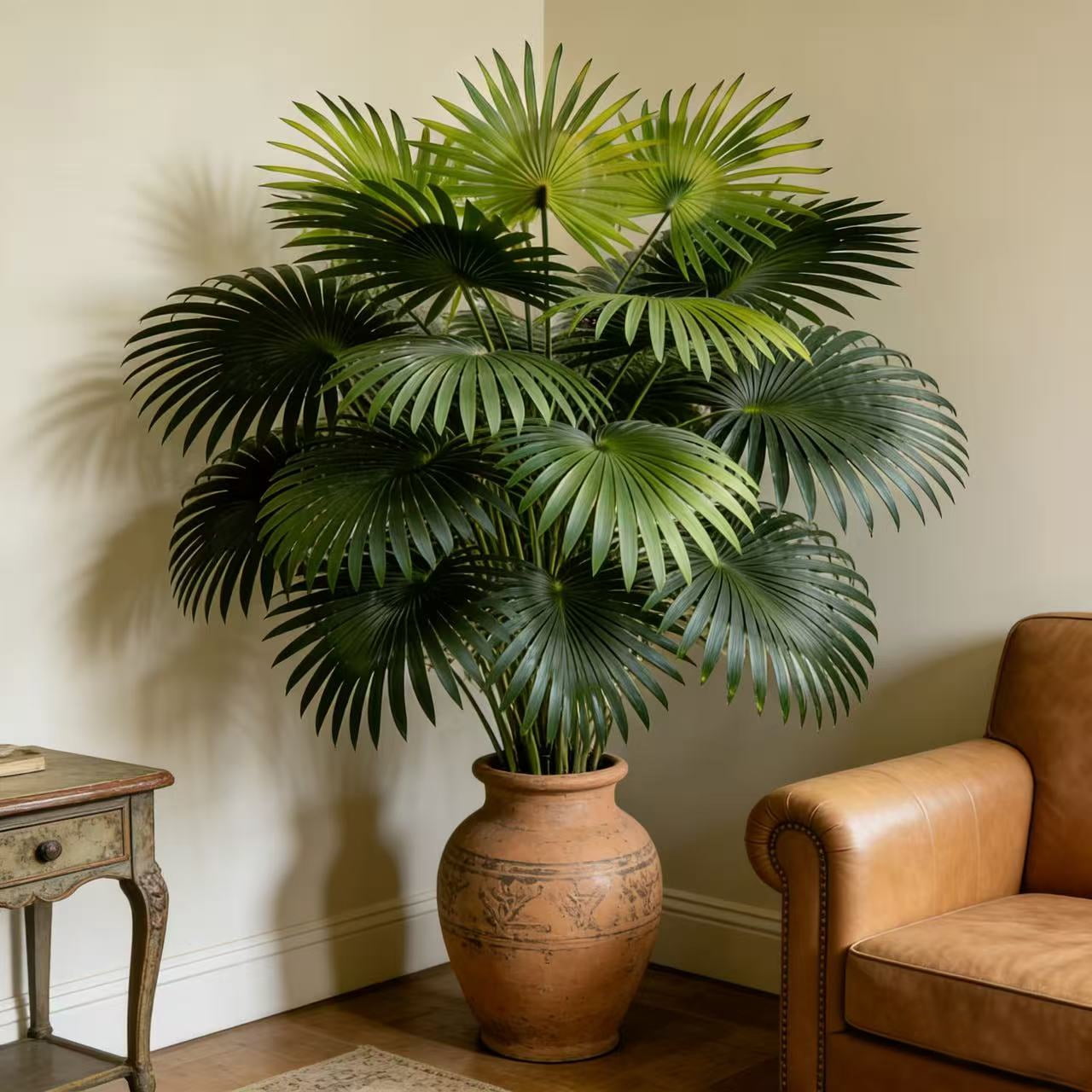 Outdoor Large Fake Fan Palm Tree,Weather Resistant Faux Plant for Patio Garden Decor | No Pot 33.46in 2Pack