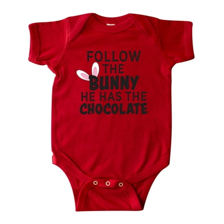 

Inktastic Follow The Bunny He Has The Chocolate with Bunny Ears Gift Baby Boy or Baby Girl Bodysuit