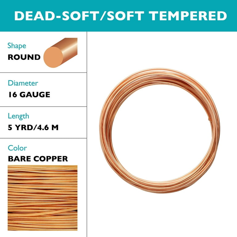 Copper Wire 16 Gauge, Dead Soft, Round (10 ft coil)