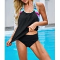 thumbnail image 1 of Women's Black Splicing Scoop Neck Tankini Swimsuit, 1 of 7