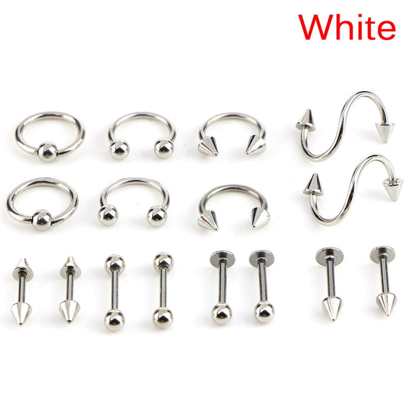 16PCS/Set Stainless Steel Spiral Belly Tongue Bar Ring Eyebrow Piercing  ME 