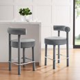 thumbnail image 2 of Counter Stool Chair, Set of 2, Grey Gray, Velvet, Bar Pub Cafe Bistro Dining Kitchen Hospitality Restaurant, Modern Contemporary Boutique HB36133, 2 of 11