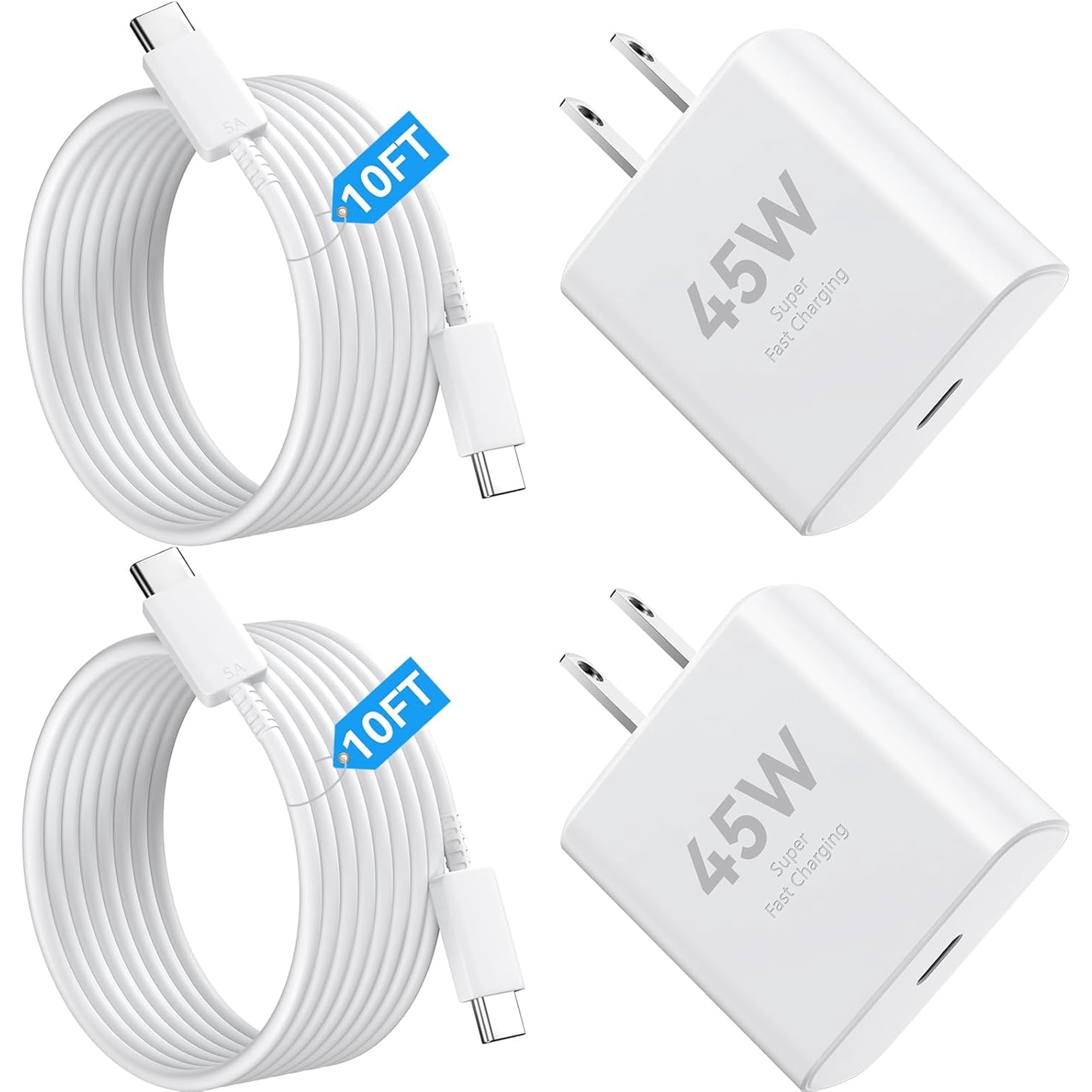 45W Samsung Super Fast USB-C Wall Charger for Samsung Galaxy S25 Ultra/S25/S24 Ultra/S24/S23 Ultra/S23/S22 Ultra/S22/S21/S20/Note 10/20, Tab S8/S7, PPS 45 Watt Charger Block with 10FT Cable-White