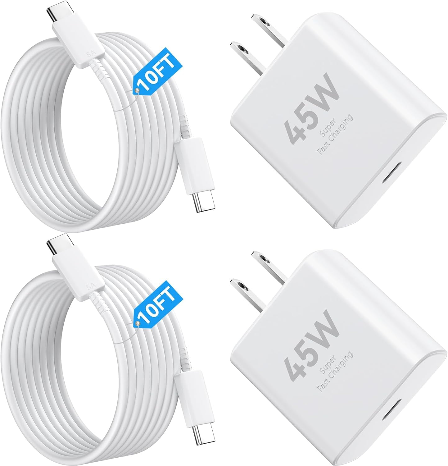45W Samsung Super Fast USB-C Wall Charger for Samsung Galaxy S25 Ultra/S25/S24 Ultra/S24/S23 Ultra/S23/S22 Ultra/S22/S21/S20/Note 10/20, Tab S8/S7, PPS 45 Watt Charger Block with 10FT Cable-White