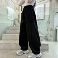 thumbnail image 5 of TIREOW Girls Straight Wide Leg Sweatpants Elastic High Waist Drawstring Sports Pants Solid Color Daily Wear Streetwear Pants, 5 of 5