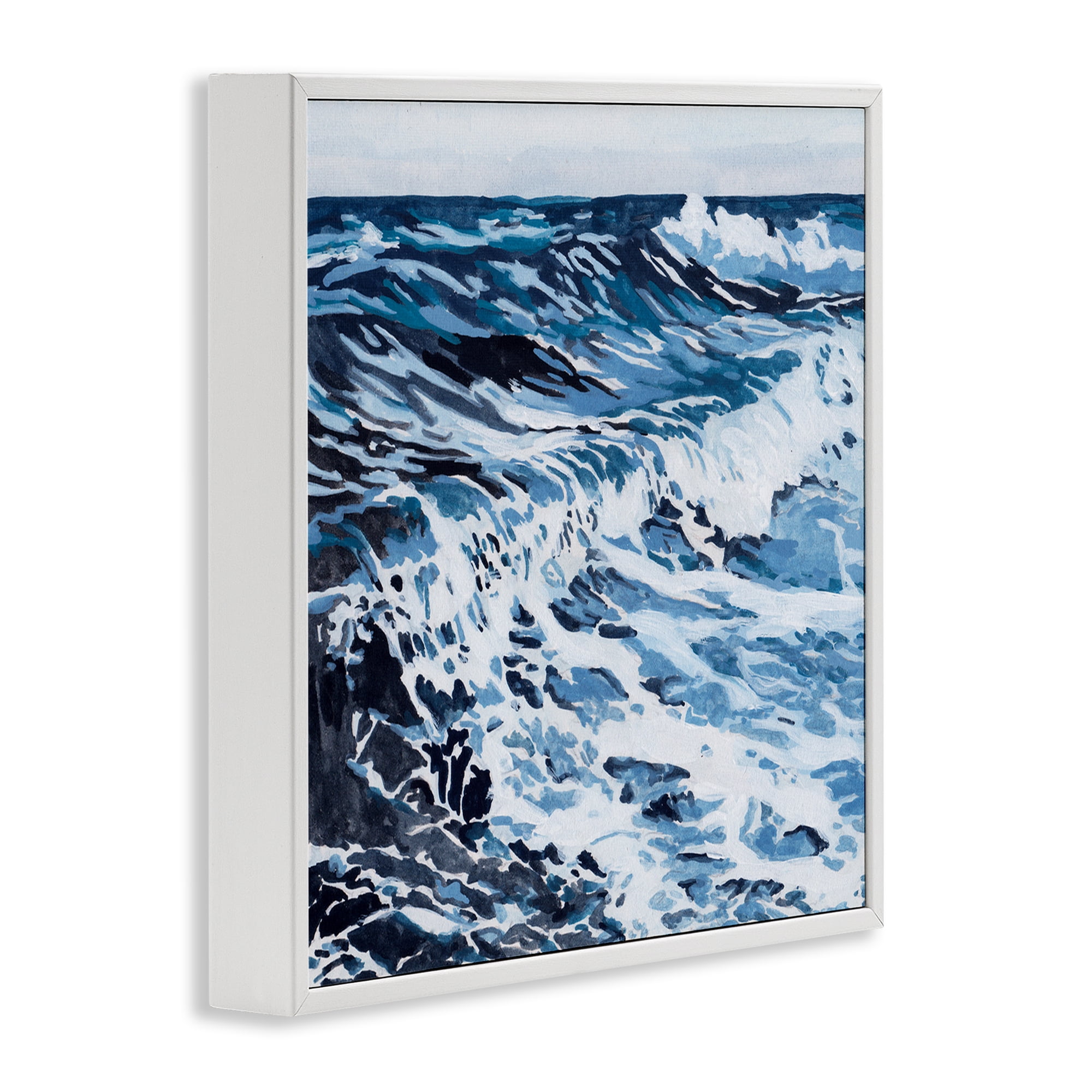 Stupell Industries Blue Rolling Waves Landscape Painting White Framed Art Print Wall Art, 17 x 17