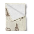 thumbnail image 2 of Travel Soft Flannel Fleece Throw Blanket, Sketch Art Group of Travel over European Landmarks and Vintage Style Suitcase, Cozy Plush for Indoor and Outdoor Use, 60" x 80", Brown Cream, by Ambesonne, 2 of 5
