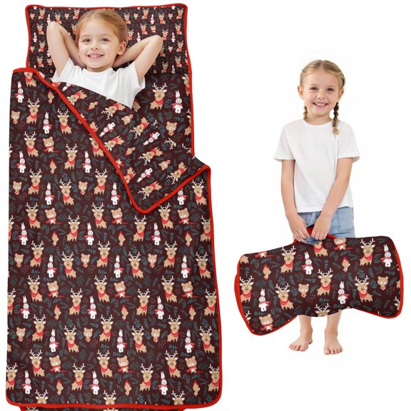 Dark Christmas Animal Pattern Toddler Nap Mats for Kids Preschool,50"x20" Sleeping Mat Bag or Kids,Toddler Sleeping Bag,Toddler Nap Mat or Daycare