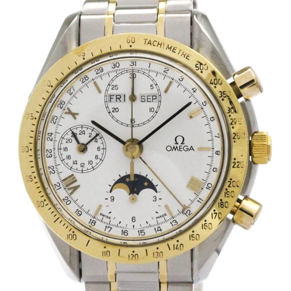 Pre-Owned OMEGA Speedmaster Triple Date Moonphase 18K Gold Watch 3336.20 Polished