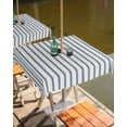thumbnail image 2 of Lsrtoss Outdoor Tablecloth with Umbrella Hole & Zipper, Navy Blue Striped Square Tablecloth 60x60 Inch, Navy Blue White Stripes Farmhouse Patio Table Cover Waterproof Table Cloth for Picnic/Party, 2 of 7