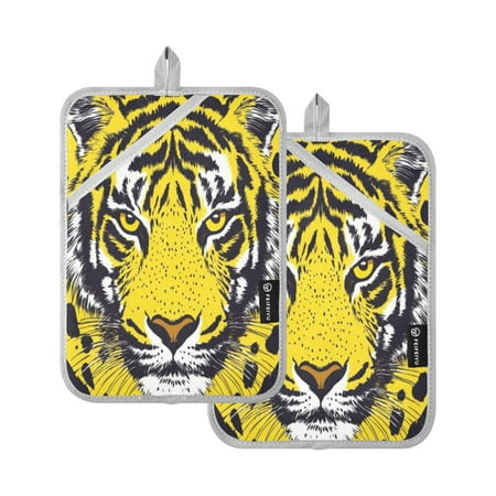 

Two Pieces Of Square Heat Insulation Pad Oven Mitts 7x9.8 Inch Oven Microwave Kitchen Cooking Baking Yellow Eyed Tiger
