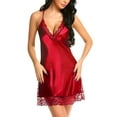 thumbnail image 7 of Avidlove Lingerie for Women Plus Size Satin Lace Chemise Nightgown Deep V Neck Nightdress (Dark Red XXXL), 7 of 7