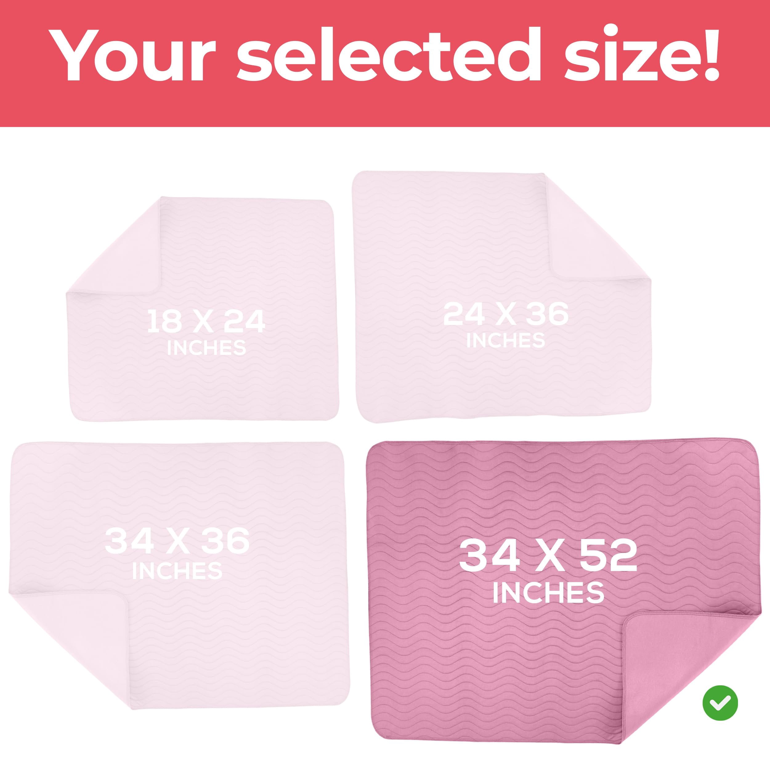 Utopia Bedding Washable Underpads 34" x 52" (Pack of 4), Waterproof Reusable Heavy Absorbency Incontinence Bed Pads for Adults, Kids, Elderly and Pets, Bedwetting Pads for Sofa and Couch (Pink)