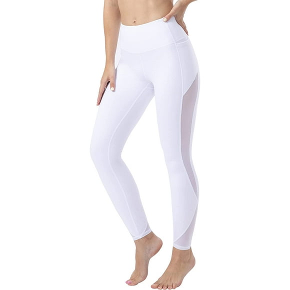 ONGASOFT Pantalons de Yoga pour Femmes Entraînement Physique Course Leggings d'Entraînement Contrôle du Ventre Poches Latérales Blanc