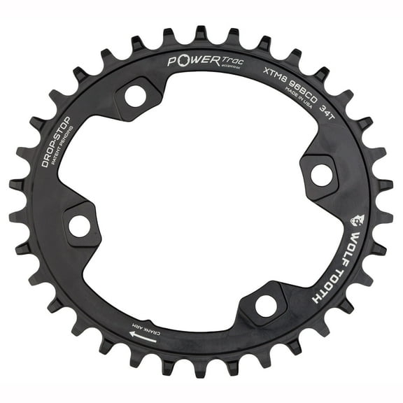 Wolf Tooth Components Drop-Stop PowerTrac 34t Chainring 96mm BCD XT M8000 Black