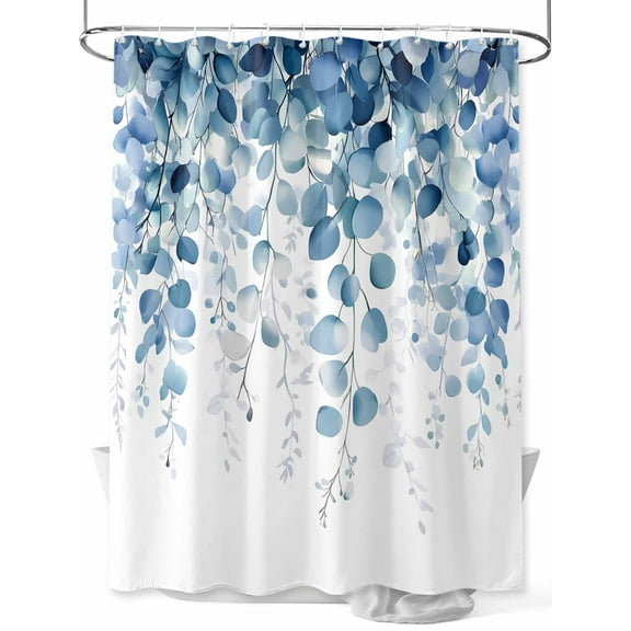 Fsddascl Blue Eucalyptus Leaves Shower Curtain Set - Small 36" x 72" Washable Bathtub Curtain with 12 Hooks, Summer Botanical Weeping Waterproof Fabric Stall Shower Curtains for Bathroom/Bathtub
