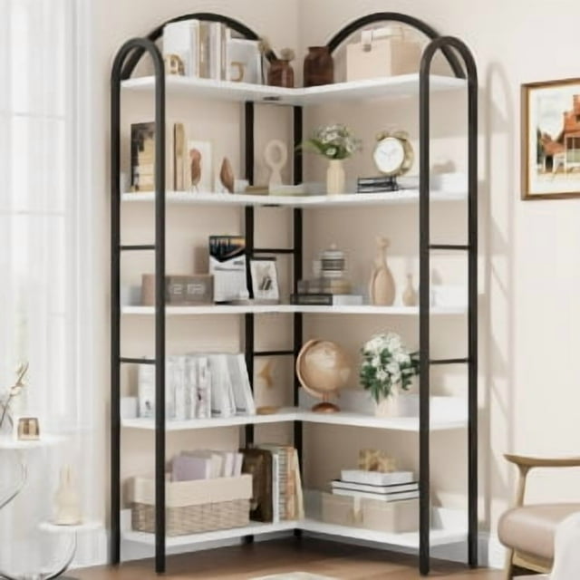 1 Iron, Pb Corner Bookcase Arched Iron And Wood