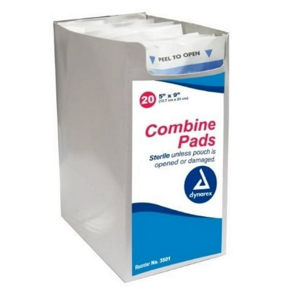 Dynarex Abd / Combine Pad - 3501Bx - 5" X 9", 20 Each / Box