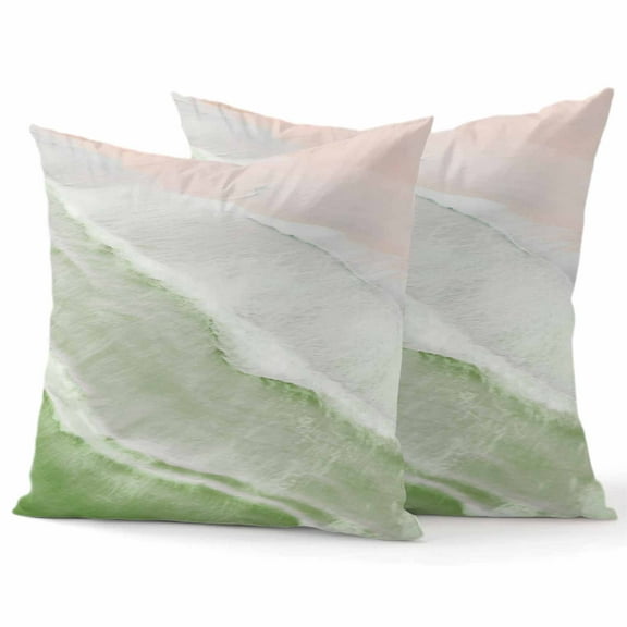 Decorative Throw Pillow Covers 16x16 Inch Set of 2 Ocean Waves Home Decor Pillow Cases for Couch, Sage Green Ombre Beach Cushion Case for Living Room Bedroom Bed Car Chair