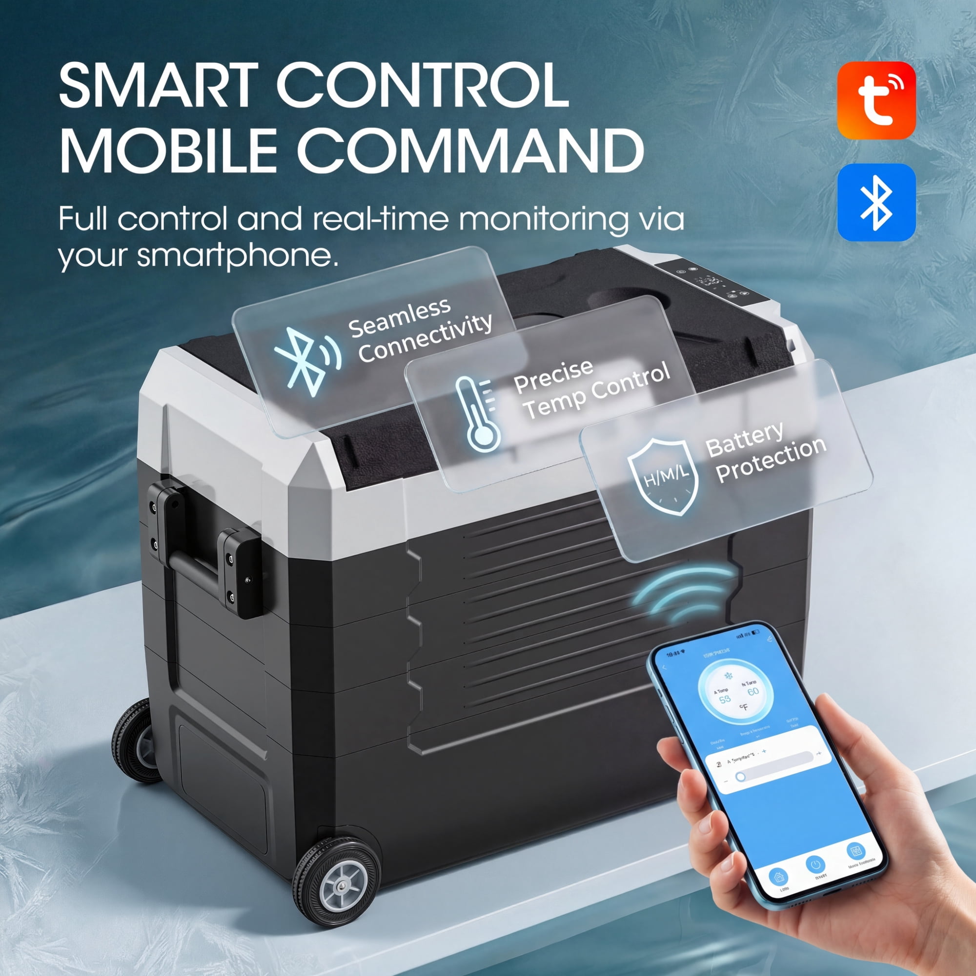 UrbanSync 58QT/55L Portable Compressor Fridge Dual Zone APP Control with LED Light & Included Cutting Board Wheels for Car Home Camping