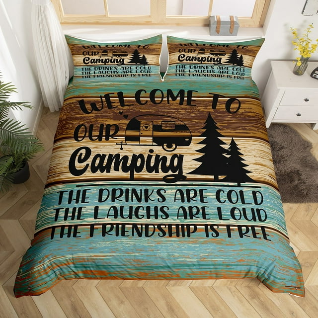 Camping Themed Bedding Rustic Farmhouse Theme Duvet Cover Queen Happy