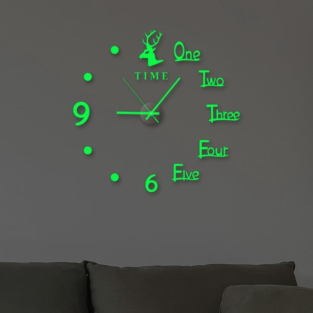 DIY Sticker Wall Clock Luminous Silent Frameless Digital Office Modern Home  Room