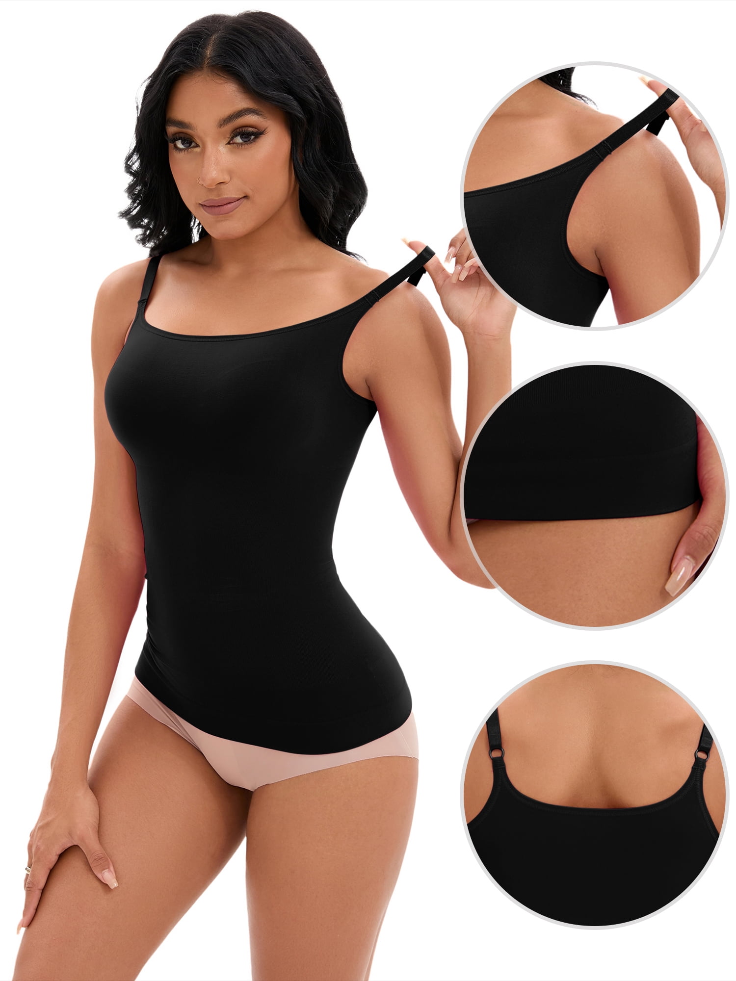 DARING DIVA Women's Adjustable Straps Tops No Trace Body Shaper Camisoles M Black