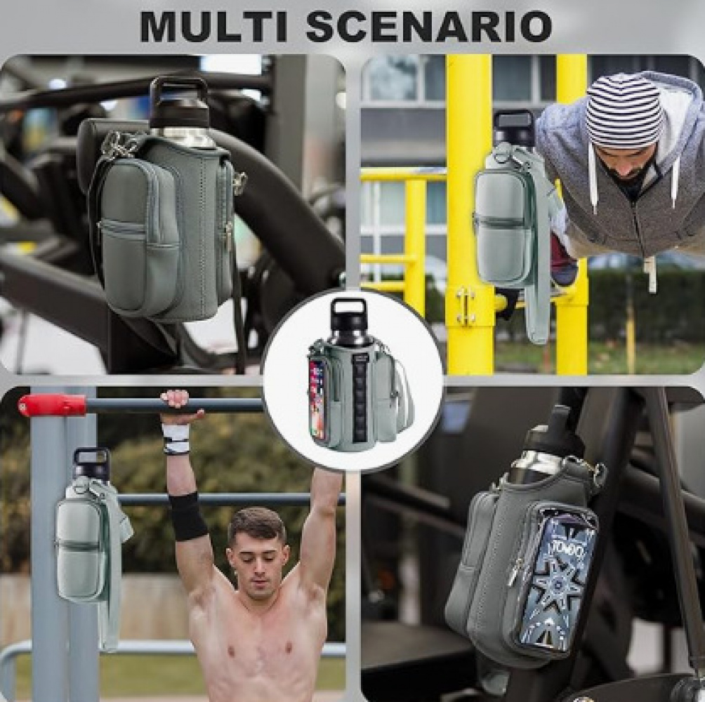 Magnetic Gym Water Bottle Bag with Transparent Window, Fits 21-40 oz