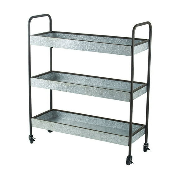 Galvanized Shelf with Wheels - 35" x 12.5" x 40" - 3-Tier Storage & Display Cart - Gray Finish