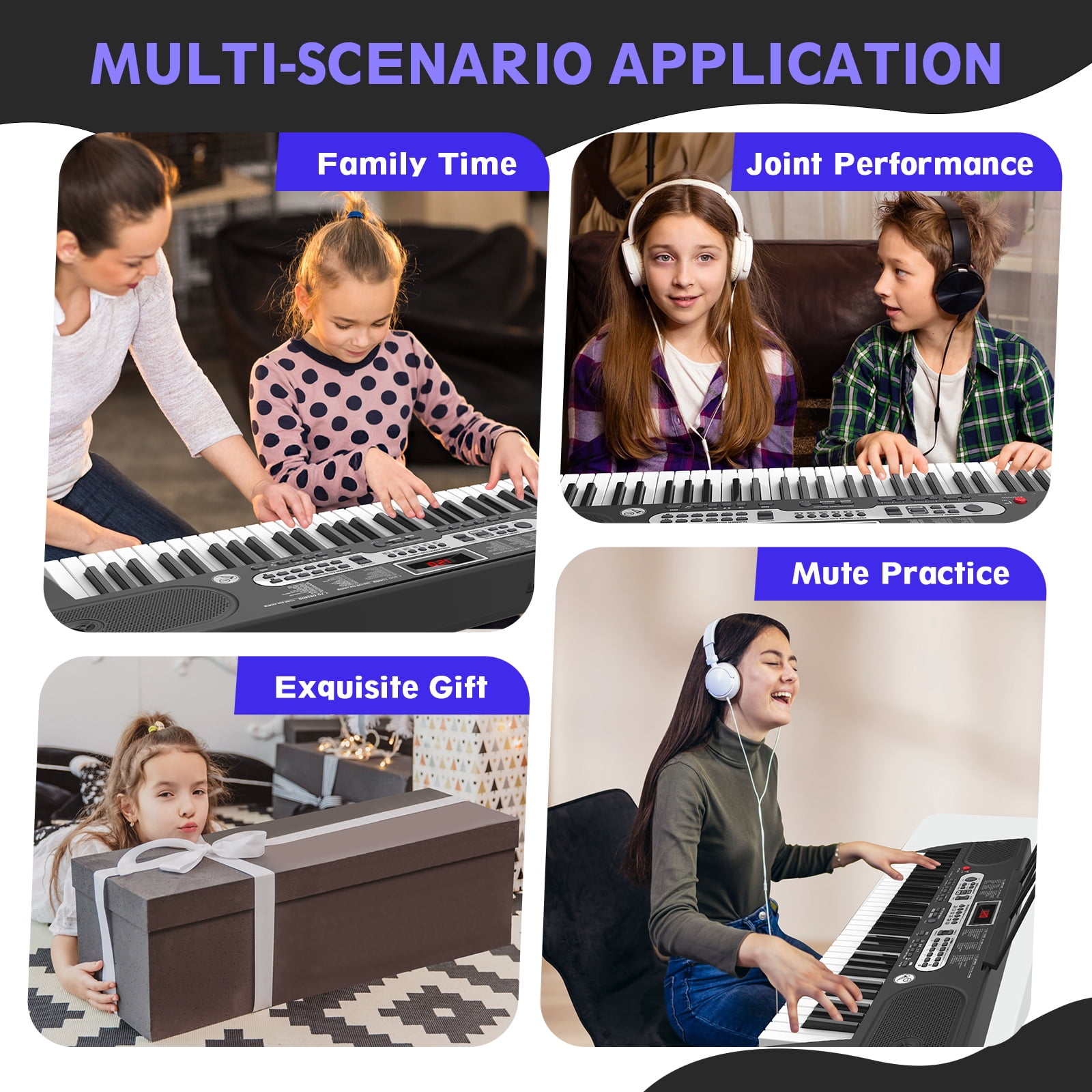SUGIFT 61 Key Electric Keyboard Piano with Lighted Keys Portable Piano Kit, Black
