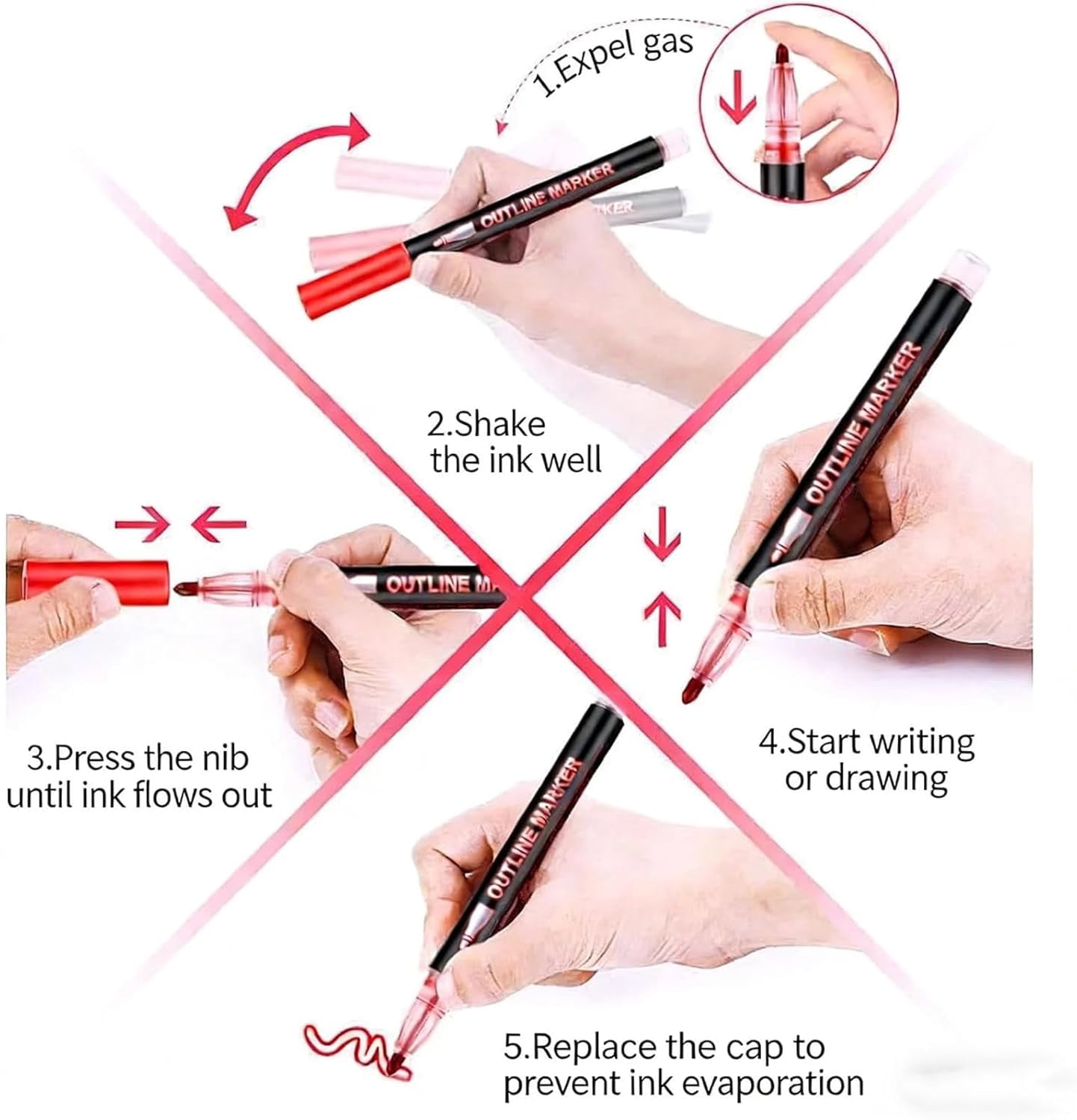 Dreamy Sparkle Dual-Line Contour Pen,Waterproof Self-Outline Metallic Markers,Double Line Highlighter for DIY,Art Drawing