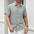 thumbnail image 2 of BXINGOHAI Men's Cotton Linen Long Sleeve Shirts Casual Button Down Banded Collar Shirt Beach Summer Tops with Pocket Gray,2XL, 2 of 7