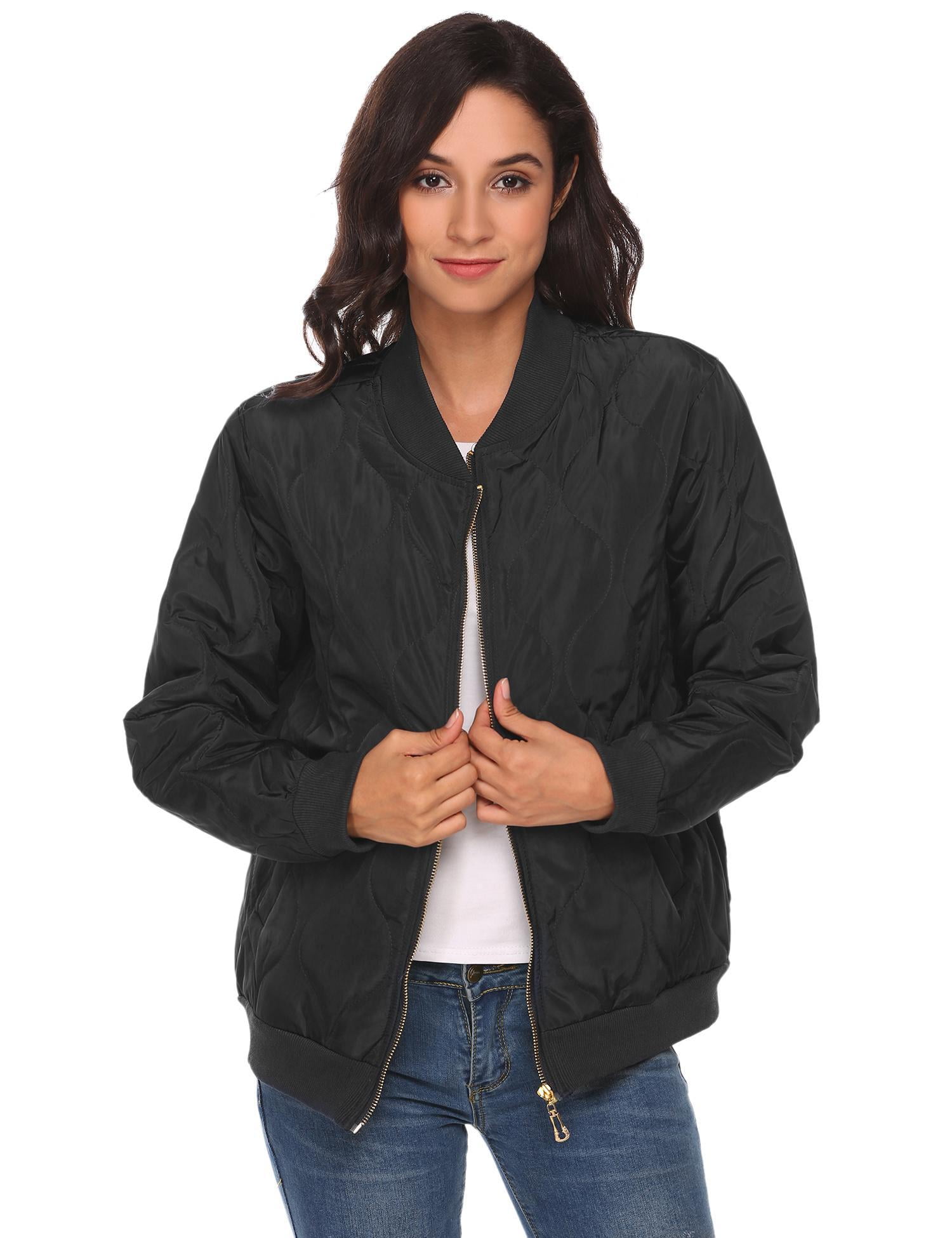 Download Women Lightweight Long Sleeve Zip Up Casual Quilted Bomber ...