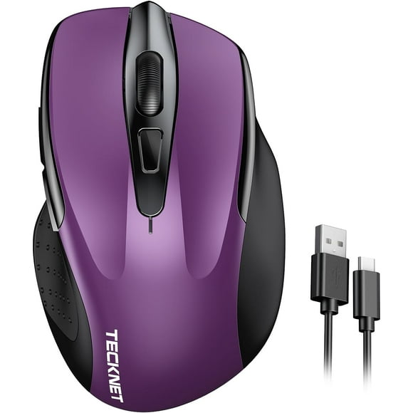 ERDS-Rechargeable Wireless Mouse, 2.4G Silent Mouse, Quiet Click, 6 Adjustable 4800 DPI, Cordless Computer Mouse, Ergonomic Mouse for Laptop, 6 Buttons USB Mouse for Chromebook, Ergo Grip - Purple
